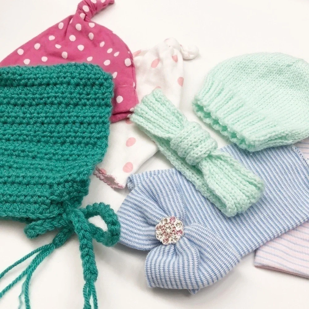 Set of 6 baby girl hats + headband